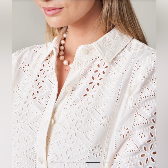 Spartina white eyelet crocheted button shirt - Picture 3 of 8